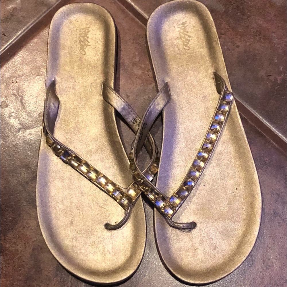 Metallic thong rhinestone sandals - Picture 1 of 1